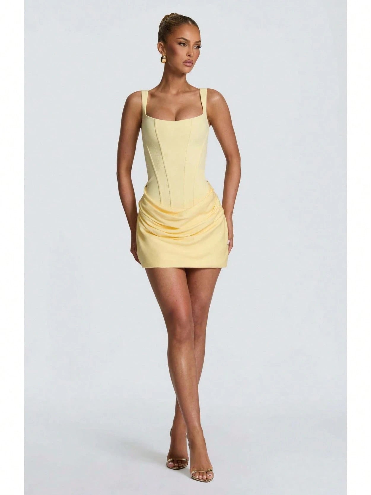 Women's Square Neck Sleeveless Mini Dress, Corset Style Ruched Bodycon Party Dress