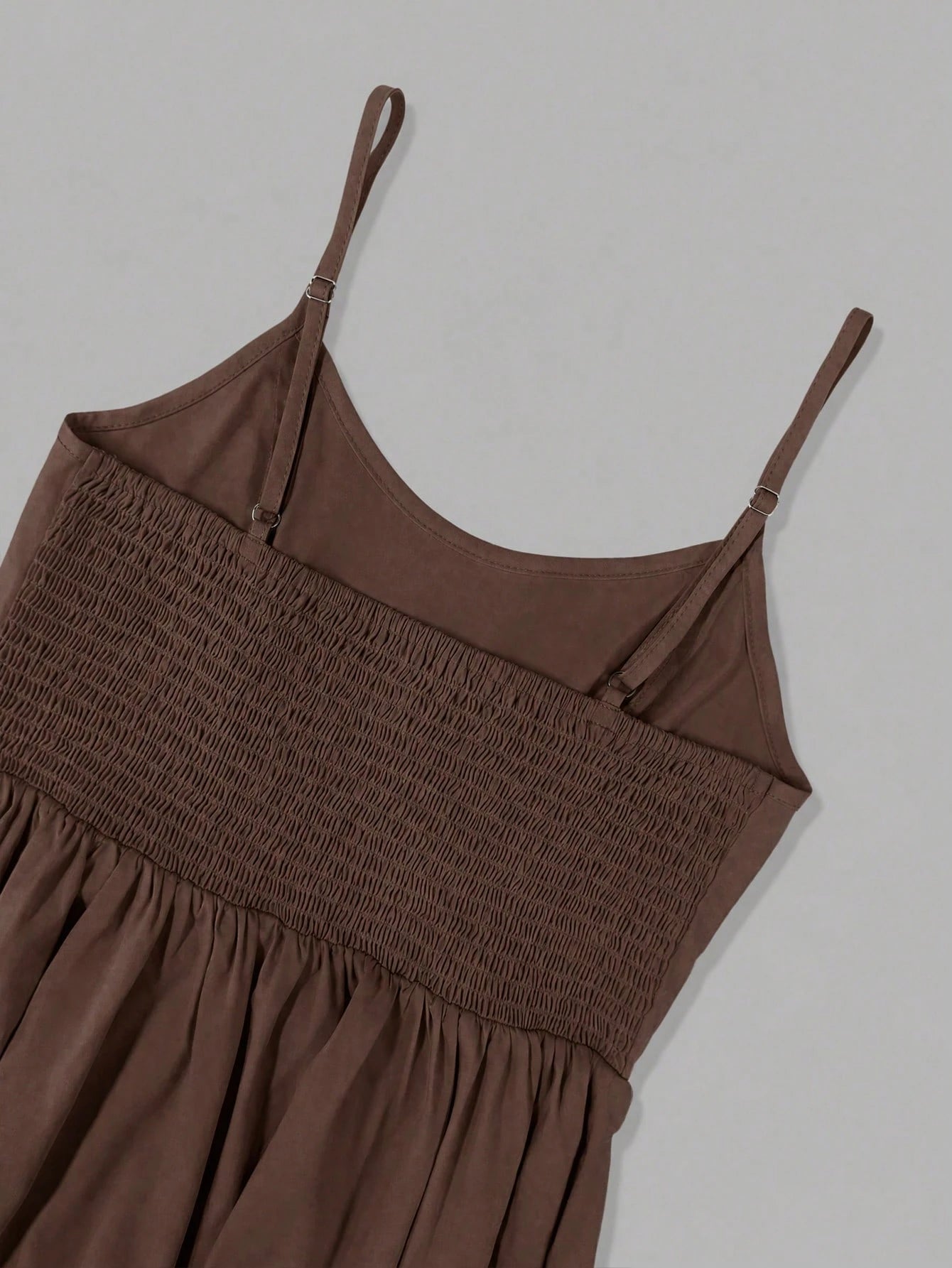 Women's Summer Elegant Coffee Color Spaghetti Strap Dress, Waist-Cinching A-Line Skirt, Suitable For Daily Wear, Dating, Outings And Vacation, Aesthetic
