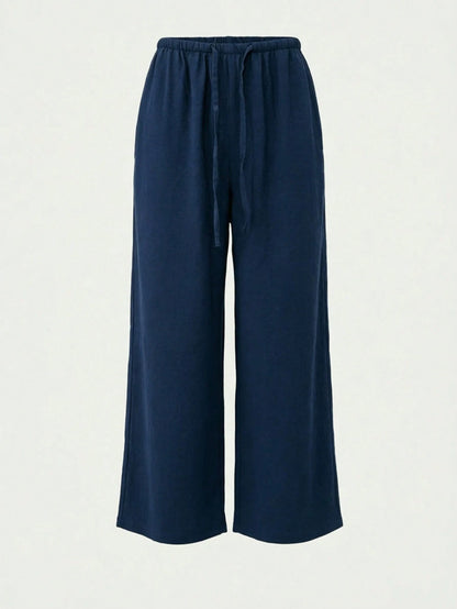 Women's Summer Loose High Waist Drawstring Casual Pants, Breathable Comfortable Wide Leg Capri Pants, Euro Summer
