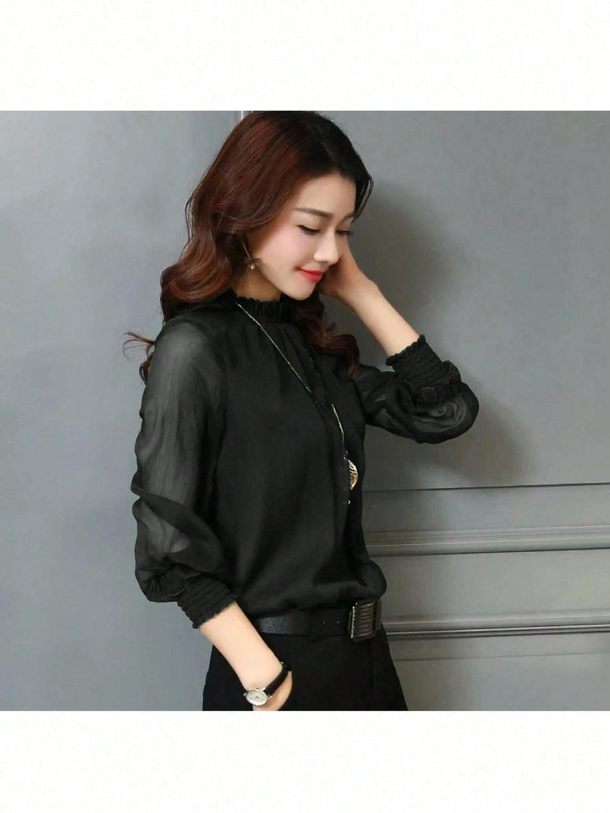Women Sheer Solid Color Blouse, Fashionable Summer Wear Fall Cloth For Women