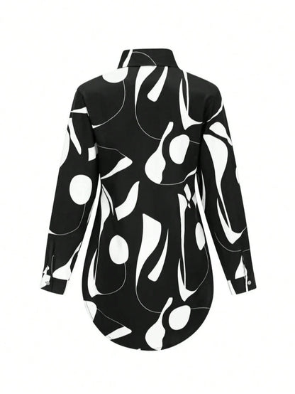 Women Solid Color Front Button Asymmetric Hem Slit Casual Long Sleeve Shirt Spring