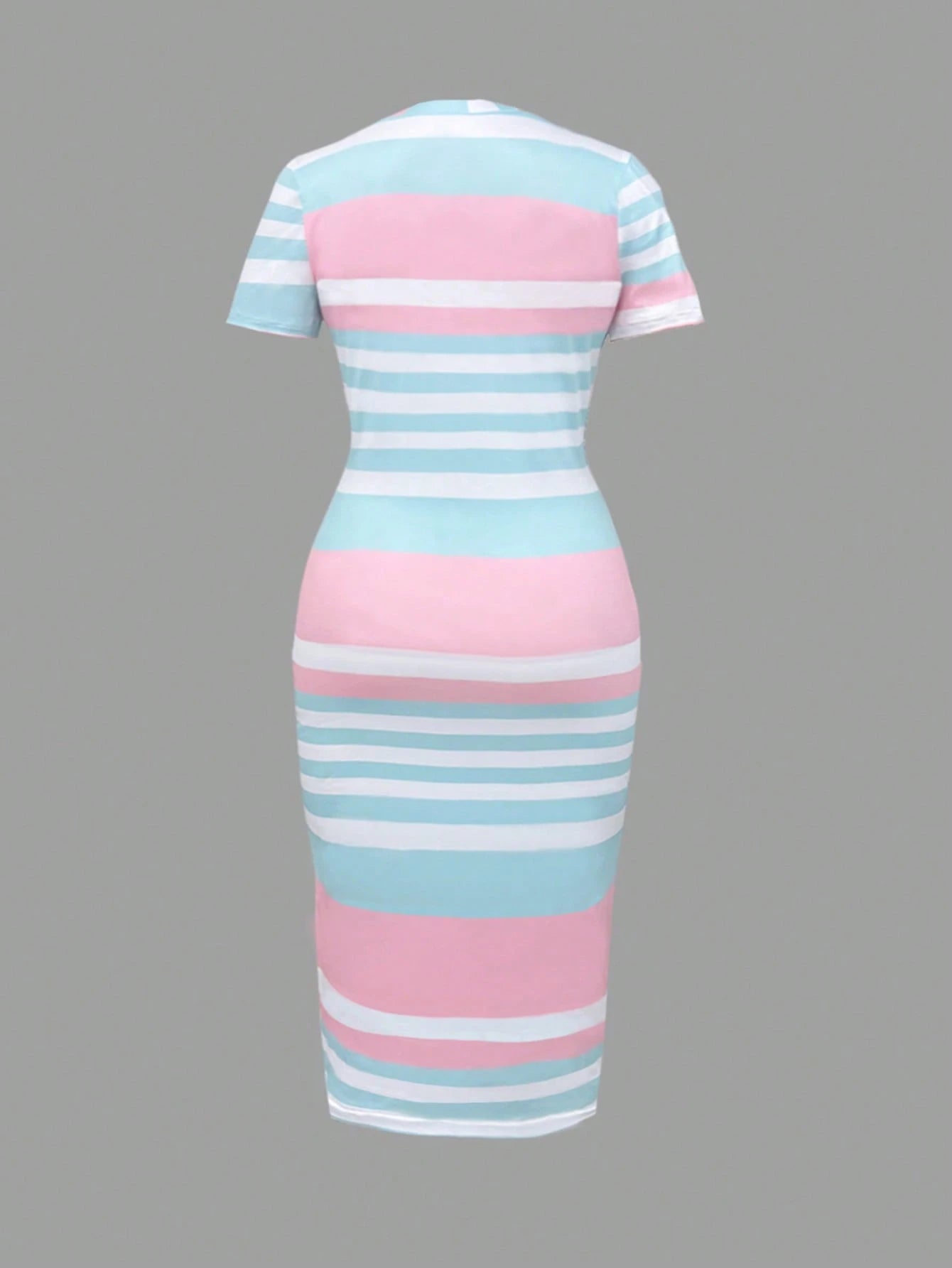 Women Striped Round Neck Short Sleeve Casual Fitted Dress Elegant Summer