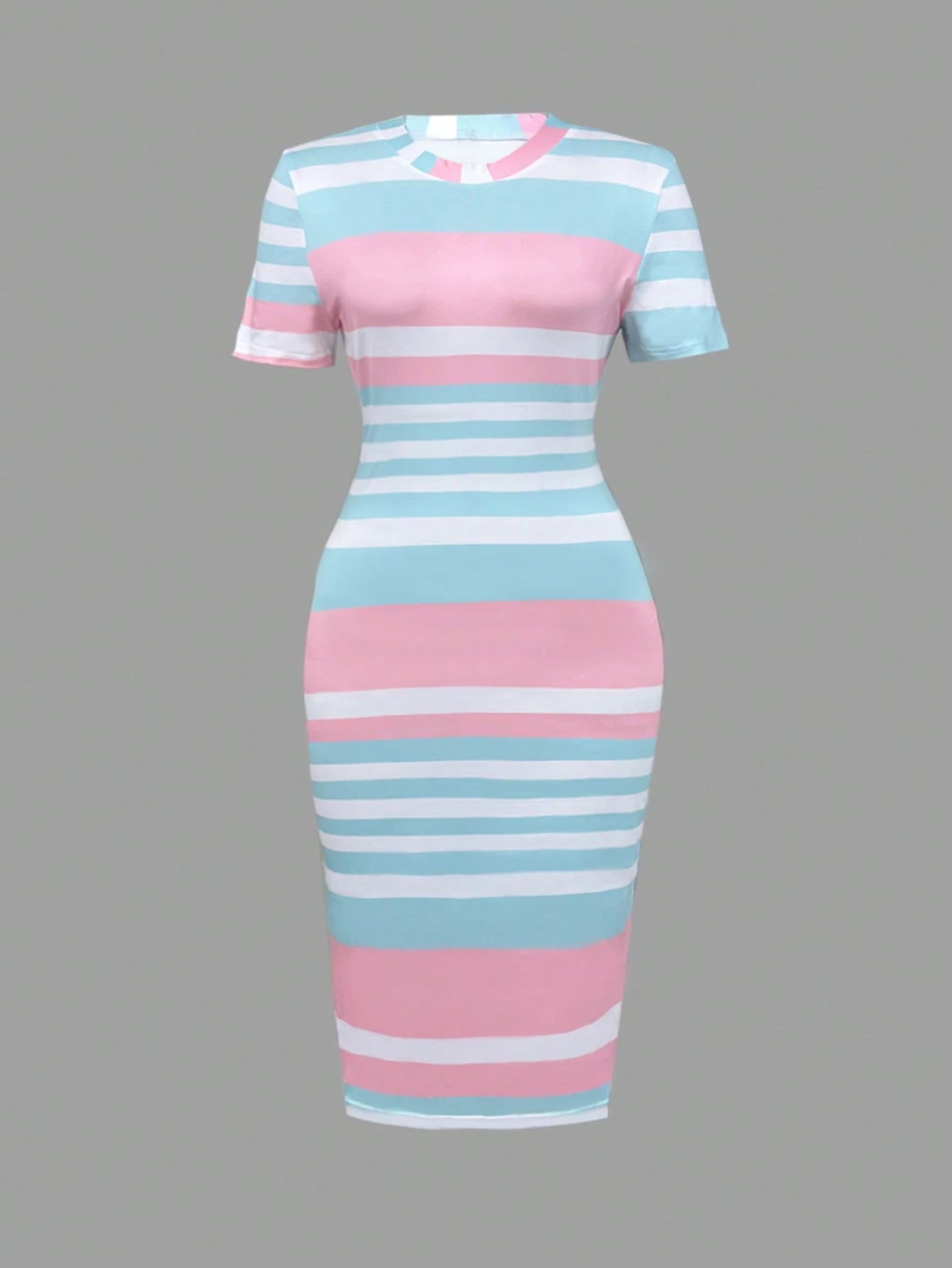 Women Striped Round Neck Short Sleeve Casual Fitted Dress Elegant Summer
