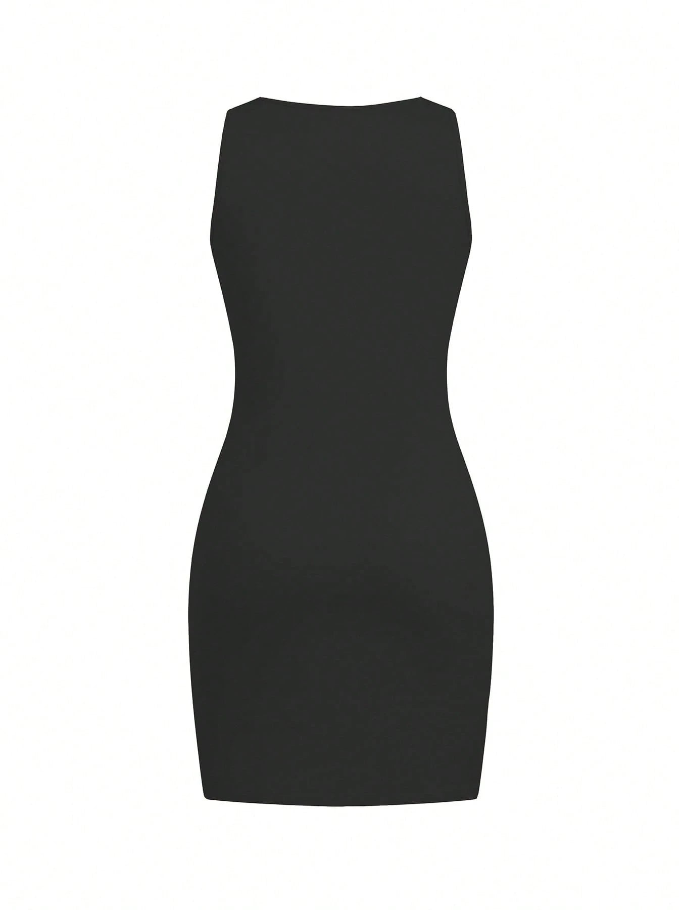 Women Summer Casual Solid Color Minimalist Sleeveless T-Shirt Dress, Fitted, Tank Top, Bodycon, Dress, Beach Vacation Dress Party Black Elegant