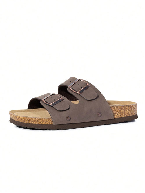 Womens Flat Sandals With Cork Footbed Adjustable Buckle Open Toe Slides For Summer Size 6-11