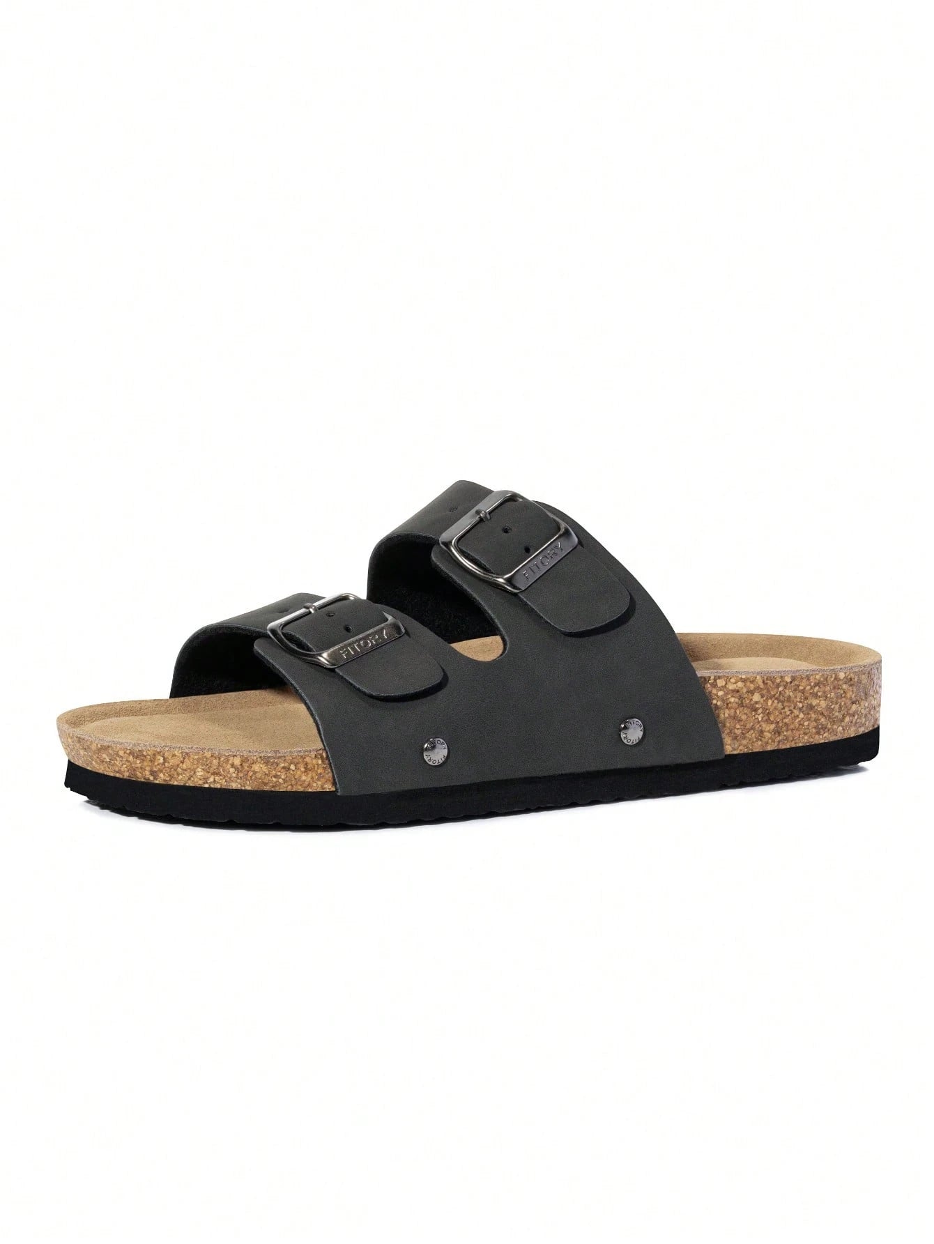 Womens Flat Sandals With Cork Footbed Adjustable Buckle Open Toe Slides For Summer Size 6-11