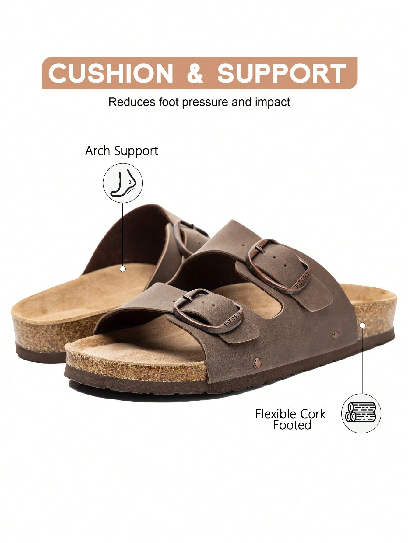 Womens Flat Sandals With Cork Footbed Adjustable Buckle Open Toe Slides For Summer Size 6-11