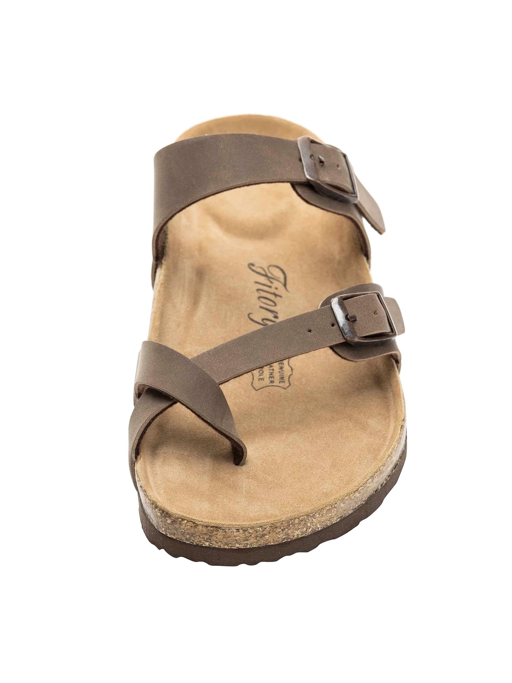 Womens Leather Slide Sandals With Comfort Footbed