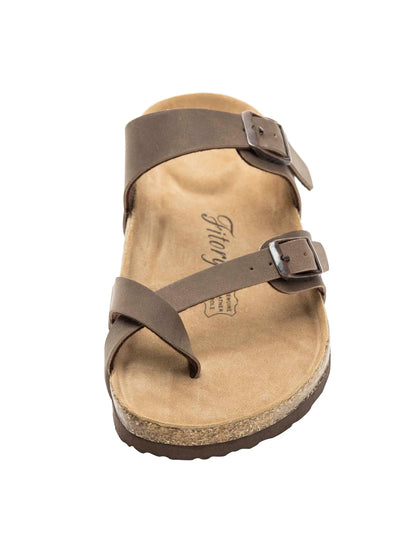 Womens Leather Slide Sandals With Comfort Footbed