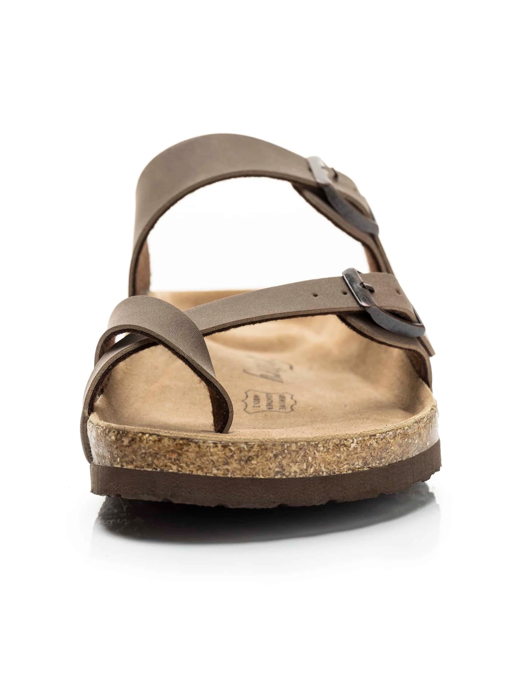 Womens Leather Slide Sandals With Comfort Footbed