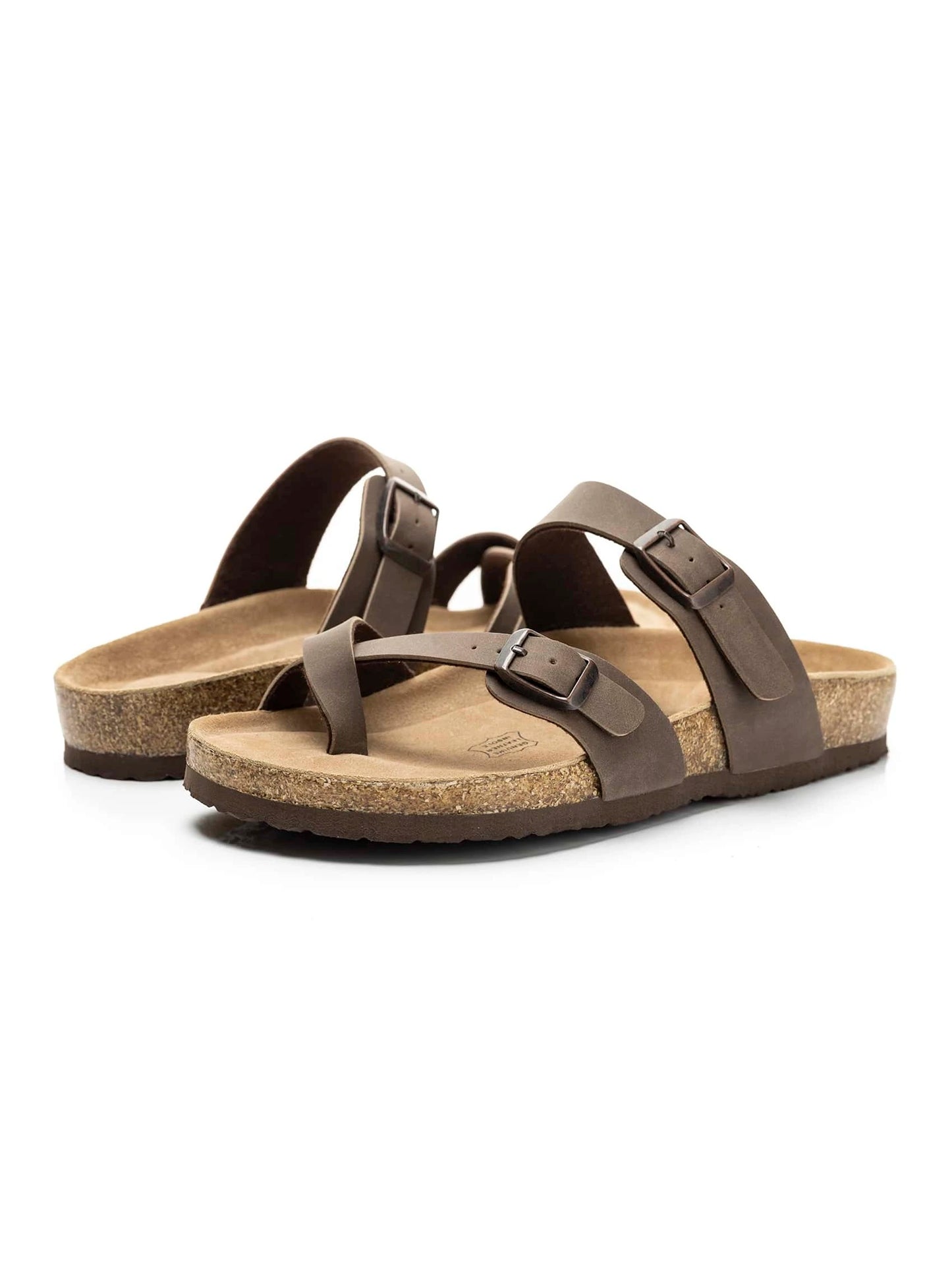 Womens Leather Slide Sandals With Comfort Footbed