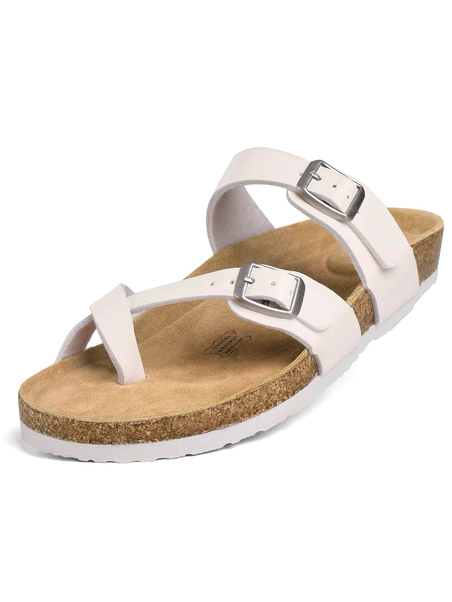 Womens Leather Slide Sandals With Comfort Footbed