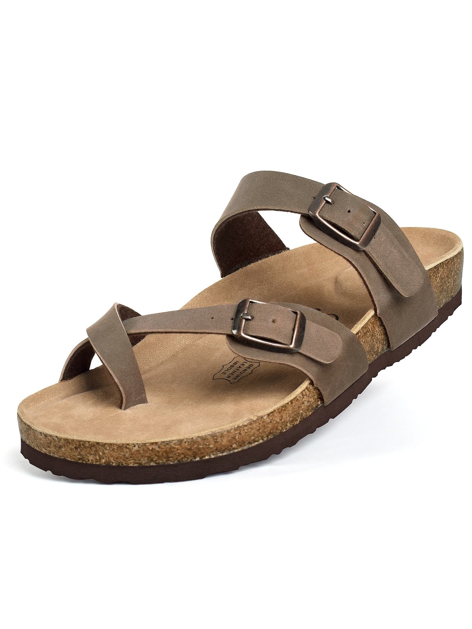 Womens Leather Slide Sandals With Comfort Footbed