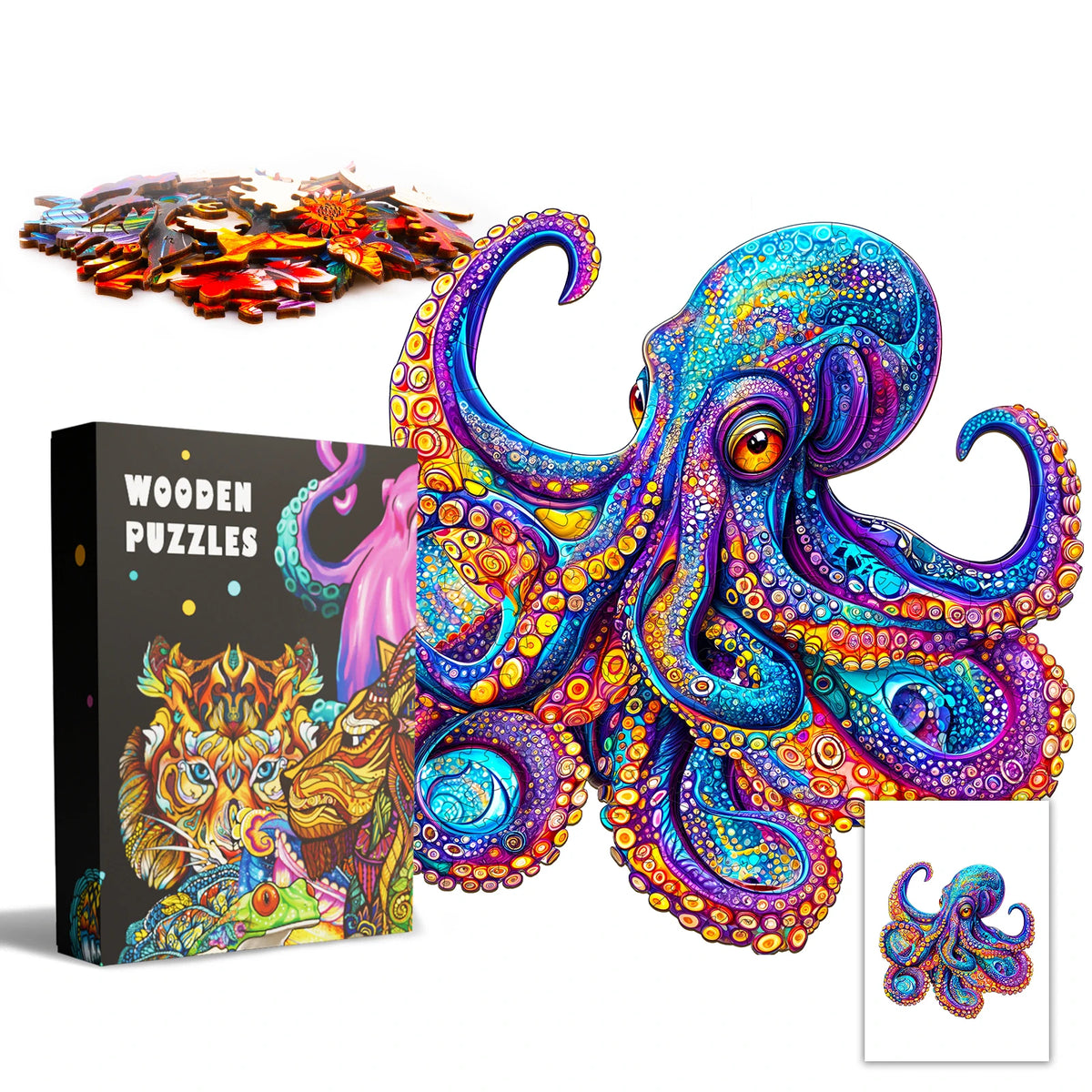 WOODBESTS 1PC Colorful Octopus Wooden Irregular Puzzle, Animal-Shaped 2D Jigsaw Toy For Kids And Adults. Educational Game, Great Gift For Party, Holiday, Christmas And Birthday. Unique Magical Desktop
