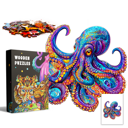 WOODBESTS 1PC Colorful Octopus Wooden Irregular Puzzle, Animal-Shaped 2D Jigsaw Toy For Kids And Adults. Educational Game, Great Gift For Party, Holiday, Christmas And Birthday. Unique Magical Desktop