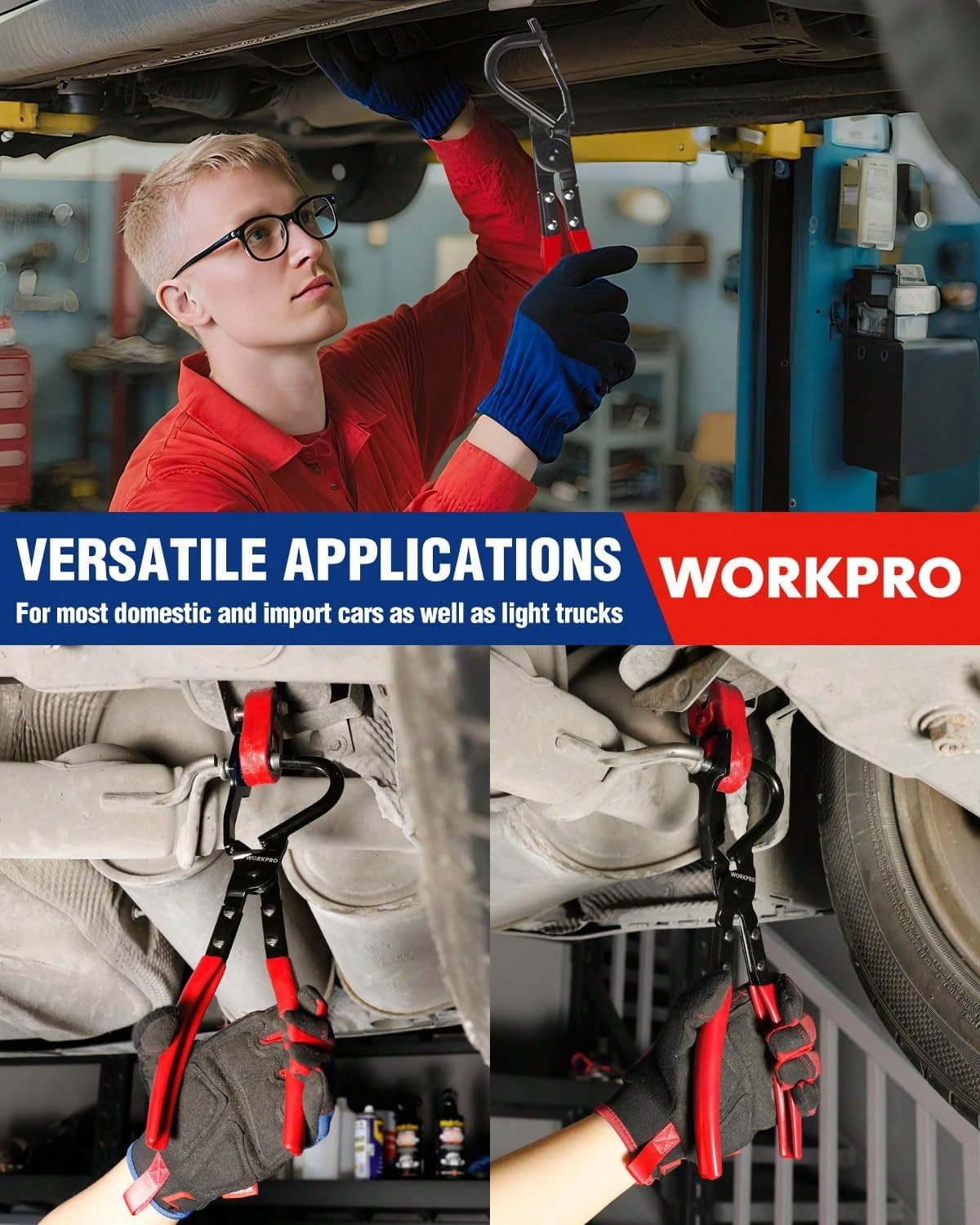 WORKPRO Exhaust Hanger Removal Tool With 4 Rubber Hangers, Red| Exhaust Hanger Pliers For Car &Amp; Truck Rubber Exhaust Hangers Muffler Hanger, For