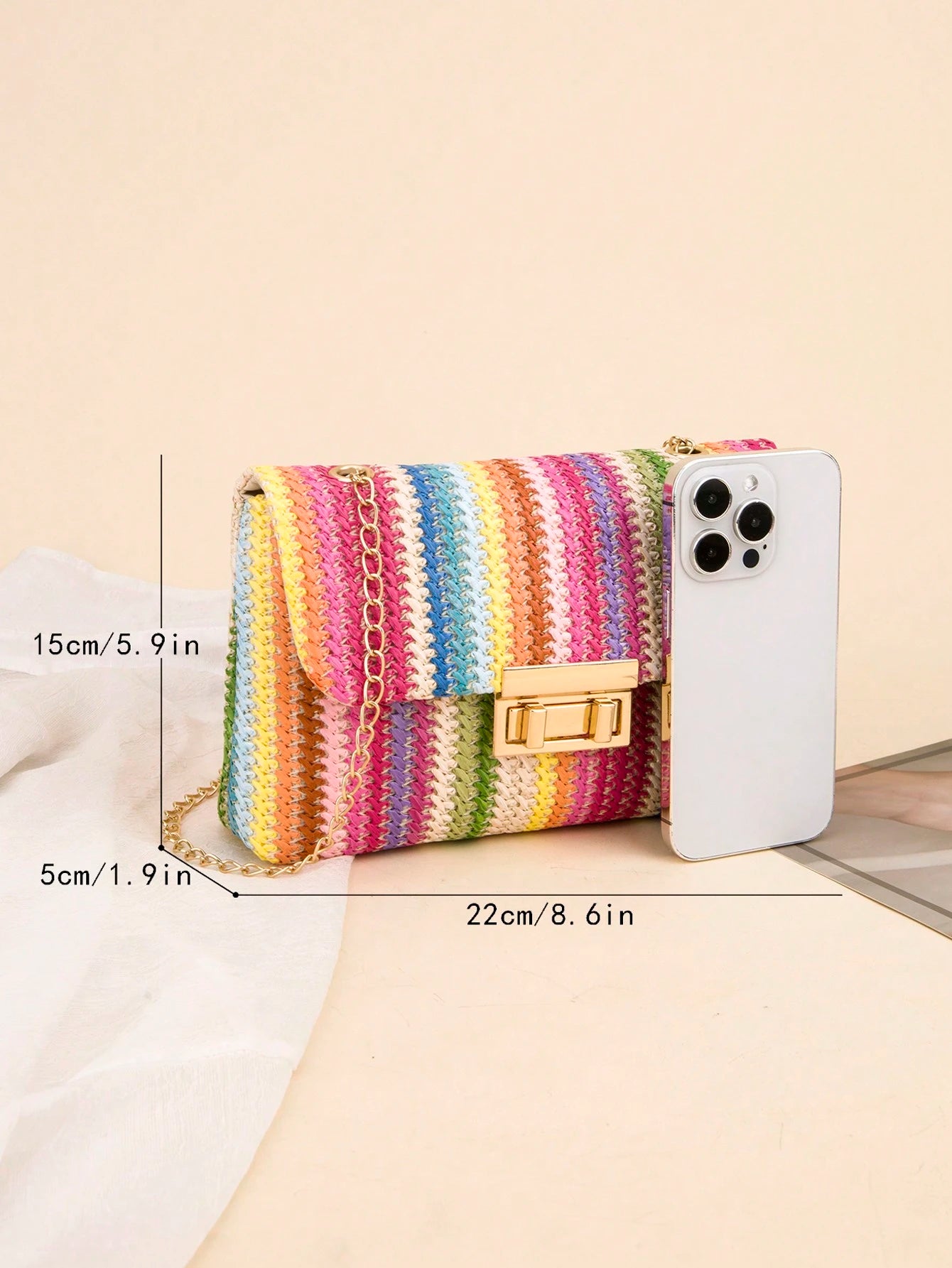 Woven Colorful Shoulder Chain Bag Ladies' Small Square Bag, Spring/Summer Casual Beach Bag, High Capacity Women's Bag,Straw Bag