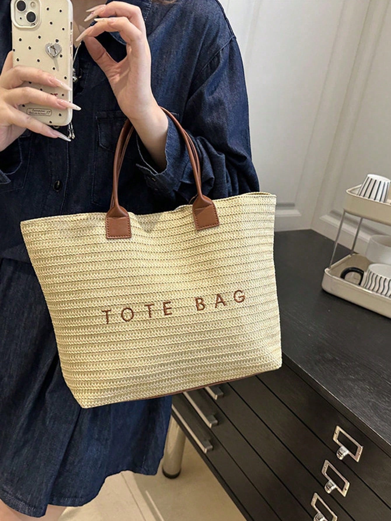Woven Straw Tote Bag, Beach Vacation "TOTE BAG" Print Straw Handbag, Versatile As Beach Tote, Summer Handbag, Grocery Bag, Bohemian Summer Touch, Suitable For Beach Lovers, Boho Style Enthusiasts, Wom