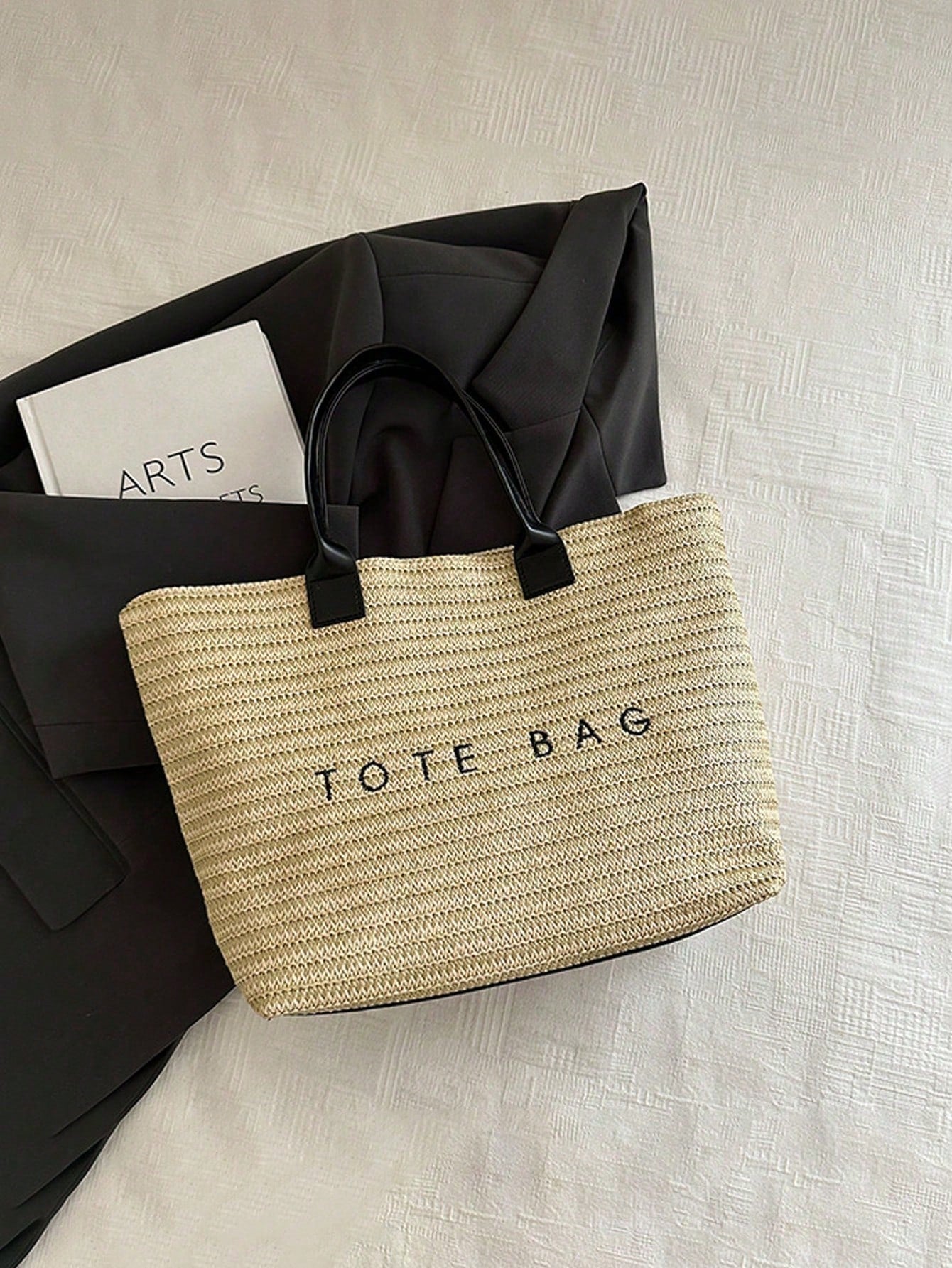 Woven Straw Tote Bag, Beach Vacation "TOTE BAG" Print Straw Handbag, Versatile As Beach Tote, Summer Handbag, Grocery Bag, Bohemian Summer Touch, Suitable For Beach Lovers, Boho Style Enthusiasts, Wom