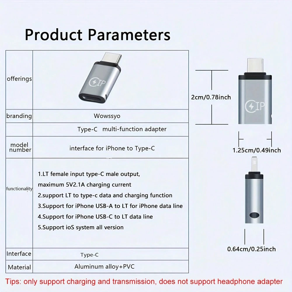Wowssyo 2pcs/4pcs Pack/ Charging And Data Transfer Adapter, Port To Type-C Port, Type-C Connector To Port, Phone OTG Adapter (Supports Charging And Transfer Only, Not Earphone Adapter)