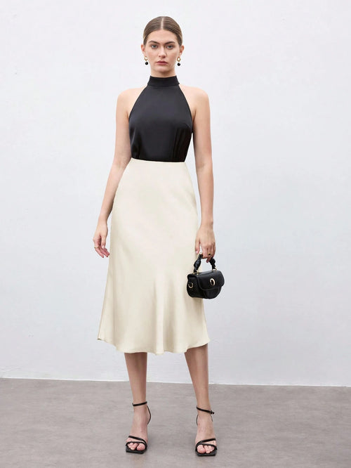 X ITS MICH BizChic Apricot Women's Skirt, Cream Hem Fishtail A-Line, Elegant Minimalist Casual Vacation Party Date Wedding Guest Independence Day Graduation Season Music Festival Slimming Elegan
