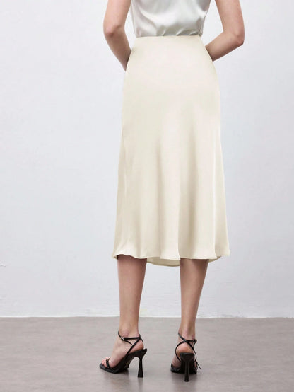X ITS MICH BizChic Apricot Women's Skirt, Cream Hem Fishtail A-Line, Elegant Minimalist Casual Vacation Party Date Wedding Guest Independence Day Graduation Season Music Festival Slimming Elegan