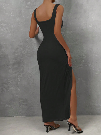x Marika Sila Chiquease Cut Out Twist Front Split Thigh Dress Maxi Women Outfit