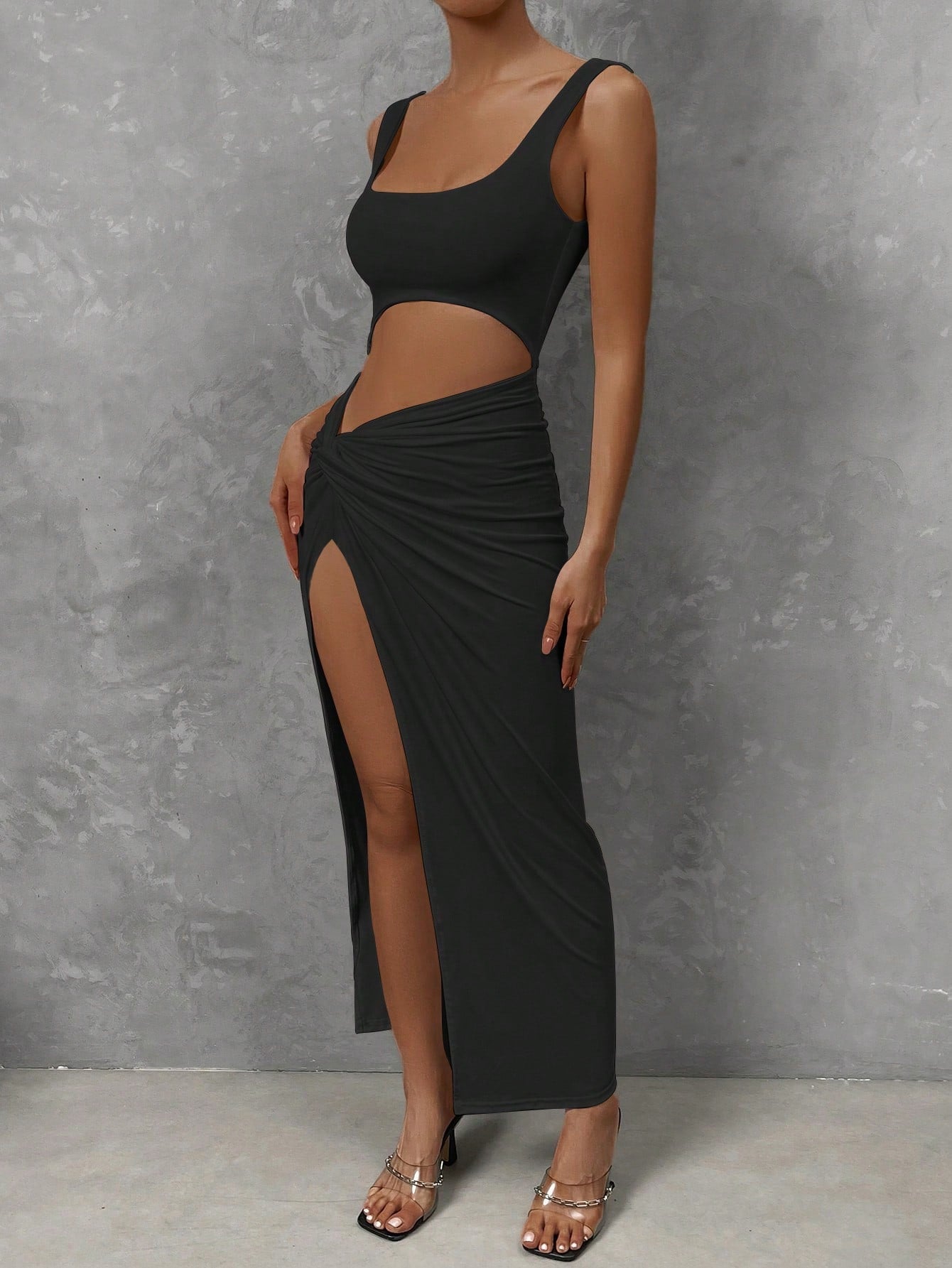 x Marika Sila Chiquease Cut Out Twist Front Split Thigh Dress Maxi Women Outfit