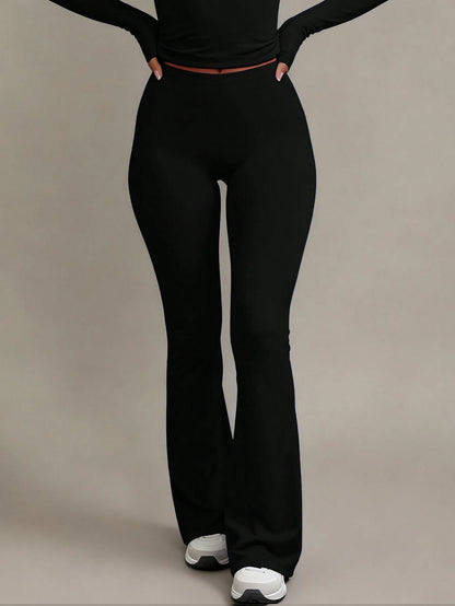 XLLAIS 2026 Sexy High Waist Stretchy Flare Pants, Solid Color Casual Sports Pants, Suitable For Halloween Black Spring