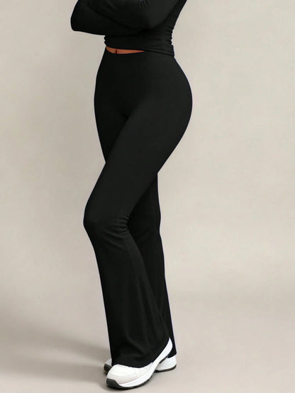 XLLAIS 2026 Sexy High Waist Stretchy Flare Pants, Solid Color Casual Sports Pants, Suitable For Halloween Black Spring