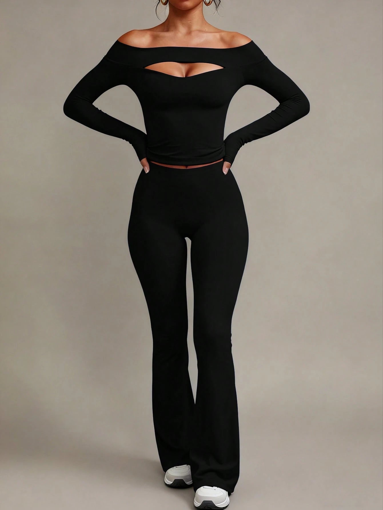 XLLAIS 2026 Sexy High Waist Stretchy Flare Pants, Solid Color Casual Sports Pants, Suitable For Halloween Black Spring