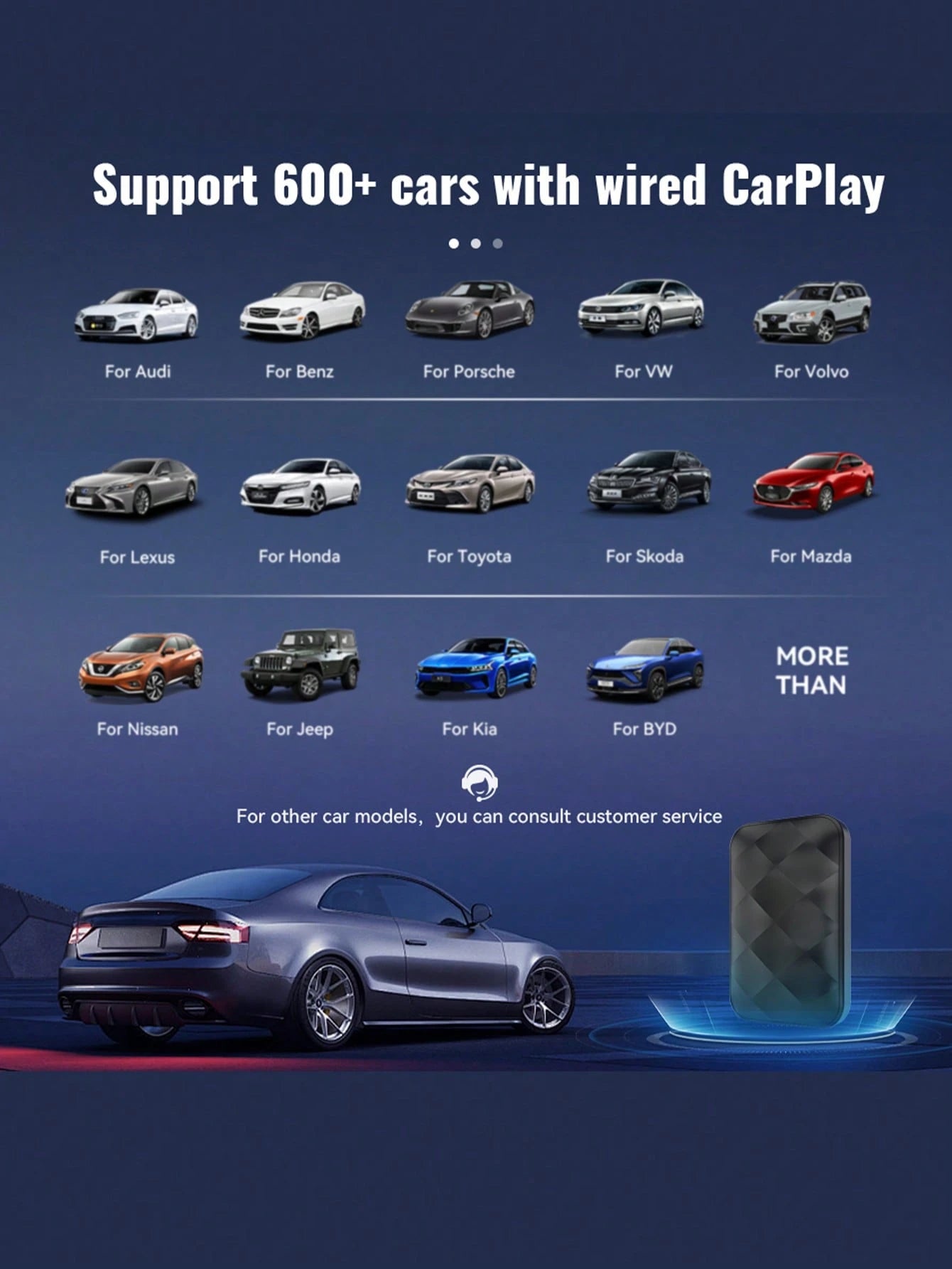 XUDA New Android 14 Wireless CarPlay And Android Auto 3-In-1 Smart Box Quad-Core 2GB RAM+16GB ROM/4GB RAM+32GB ROM Plug And Play Built-In App Support 98% Of Original Wired CarPlay Or Wired Android Aut