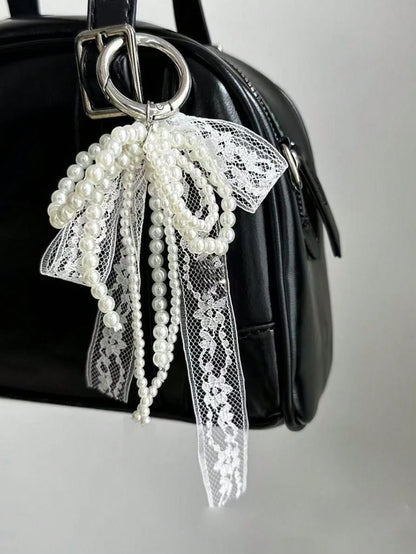 Y2K Cute Minimalist Fashion Beaded Pearl Bow, Bow Ribbon, Multi-Functional DIY Keychain/Bag Charm Set, Suitable For Couples, Women, Girls And Best Friends For Daily Wear. An Ideal Gift For Holidays.