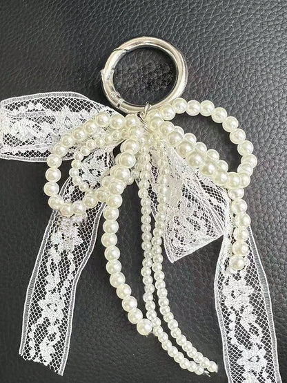 Y2K Cute Minimalist Fashion Beaded Pearl Bow, Bow Ribbon, Multi-Functional DIY Keychain/Bag Charm Set, Suitable For Couples, Women, Girls And Best Friends For Daily Wear. An Ideal Gift For Holidays.