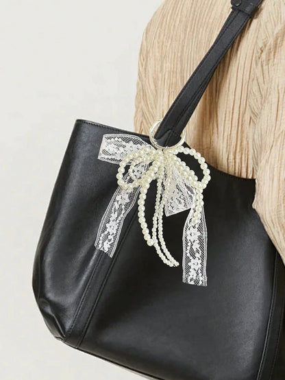 Y2K Cute Minimalist Fashion Beaded Pearl Bow, Bow Ribbon, Multi-Functional DIY Keychain/Bag Charm Set, Suitable For Couples, Women, Girls And Best Friends For Daily Wear. An Ideal Gift For Holidays.
