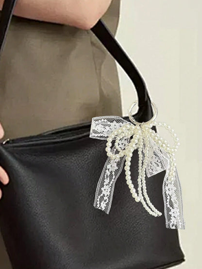 Y2K Cute Minimalist Fashion Beaded Pearl Bow, Bow Ribbon, Multi-Functional DIY Keychain/Bag Charm Set, Suitable For Couples, Women, Girls And Best Friends For Daily Wear. An Ideal Gift For Holidays.