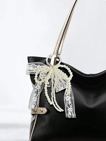 Y2K Cute Minimalist Fashion Beaded Pearl Bow, Bow Ribbon, Multi-Functional DIY Keychain/Bag Charm Set, Suitable For Couples, Women, Girls And Best Friends For Daily Wear. An Ideal Gift For Holidays.