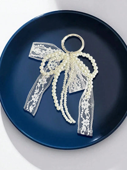 Y2K Cute Minimalist Fashion Beaded Pearl Bow, Bow Ribbon, Multi-Functional DIY Keychain/Bag Charm Set, Suitable For Couples, Women, Girls And Best Friends For Daily Wear. An Ideal Gift For Holidays.