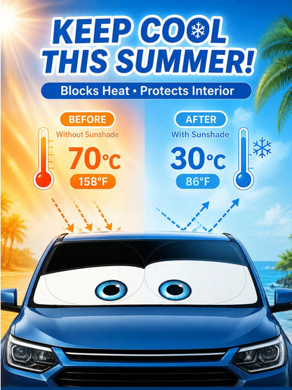 YAIUZGOO Cartoon Eye Car Windshield Sun Shade, Fun Front Window Sun Shade, Cute Eye Design, Reflective Heat Insulation UV Protection Cover, Foldable Car Sun Shade, Protect Dashboard Interior, Universa