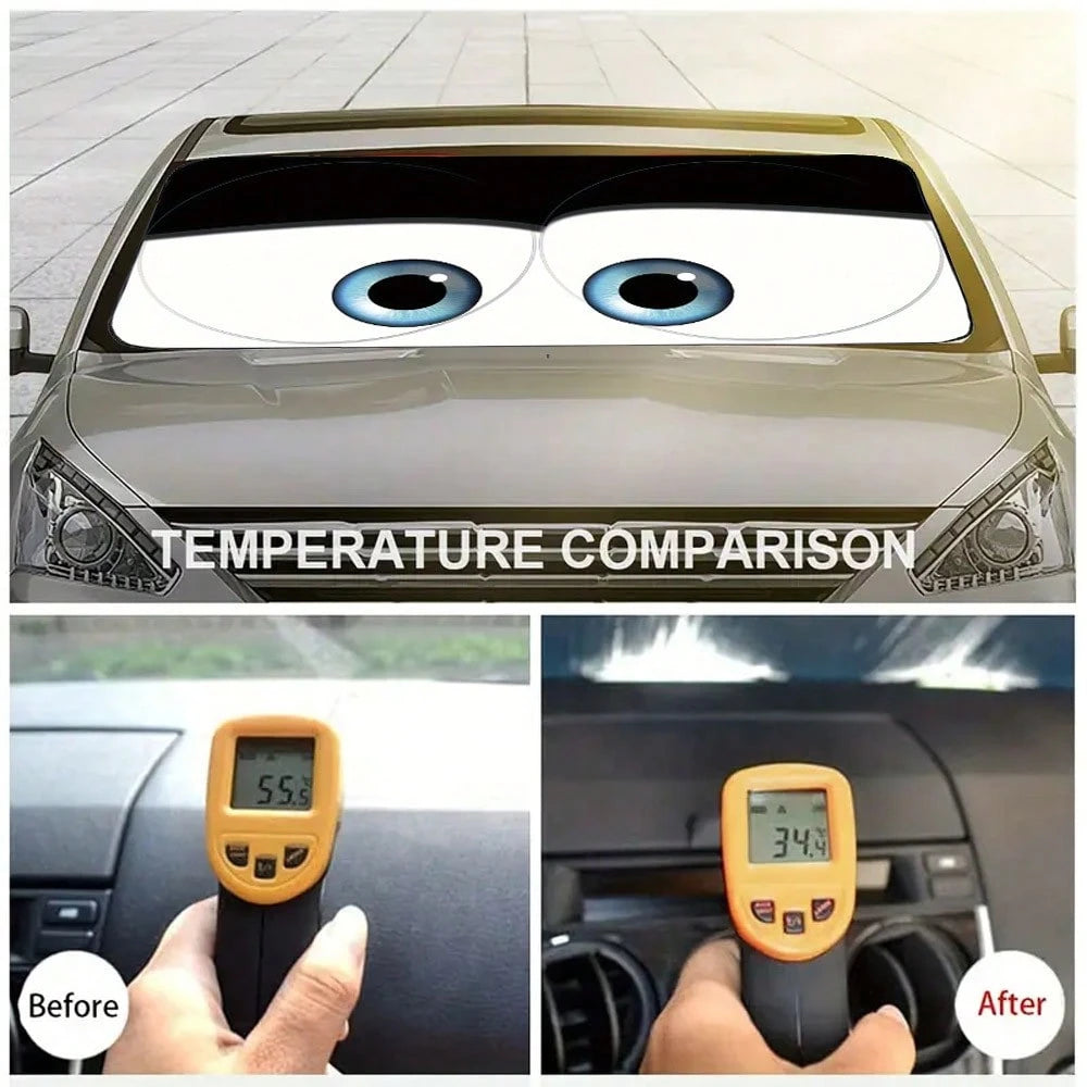 YAIUZGOO Cartoon Eye Car Windshield Sun Shade, Fun Front Window Sun Shade, Cute Eye Design, Reflective Heat Insulation UV Protection Cover, Foldable Car Sun Shade, Protect Dashboard Interior, Universa