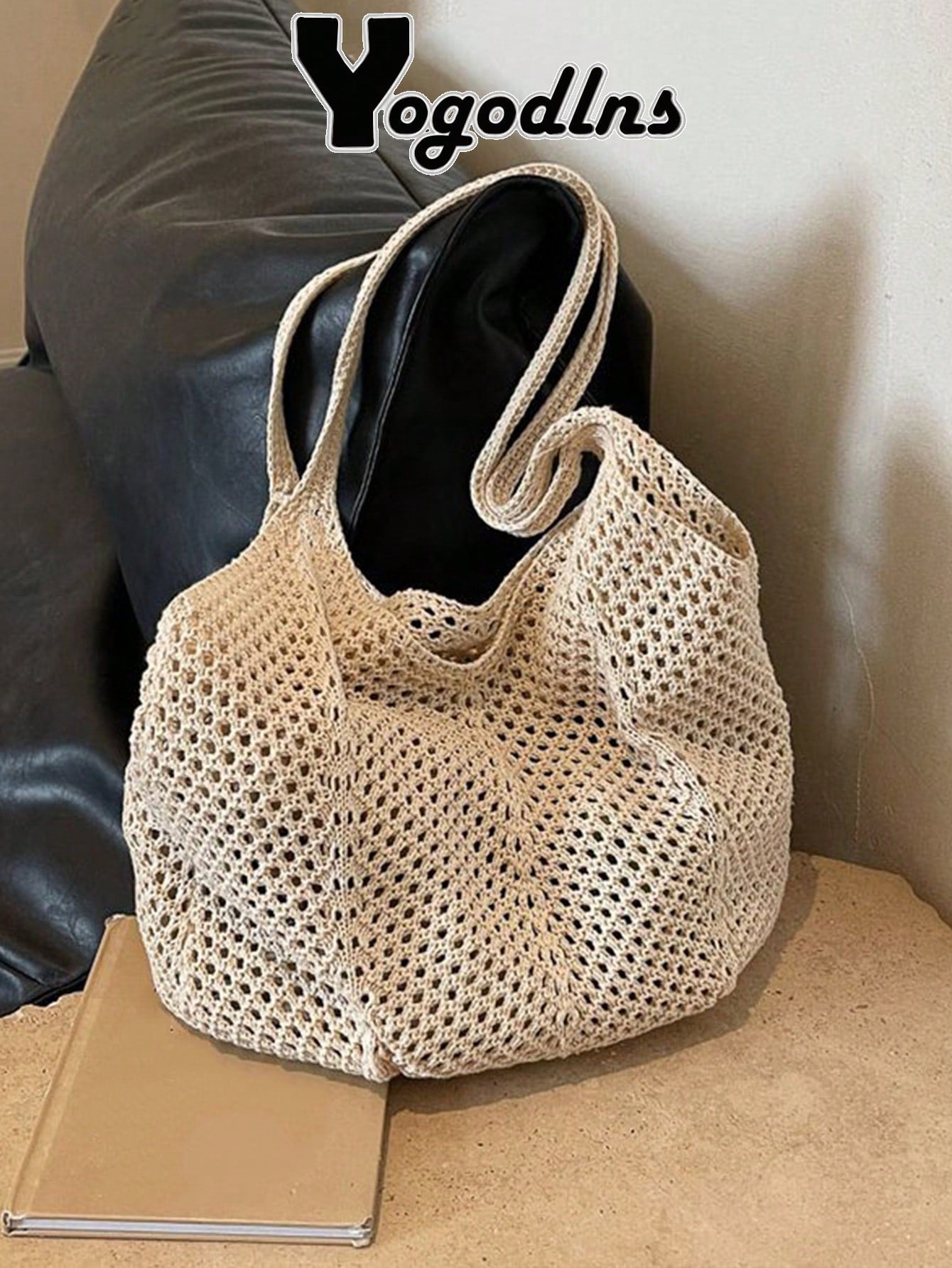 Yogodlns Women's Hollow Woven Shoulder Bag, Large Capacity Knitted Underarm Bag, Solid Color Crochet Handbag, Summer Mesh Beach Bag, Women's Knitted Shoulder Bag, Hollow Aesthetic Hobo Bag, Large Capa