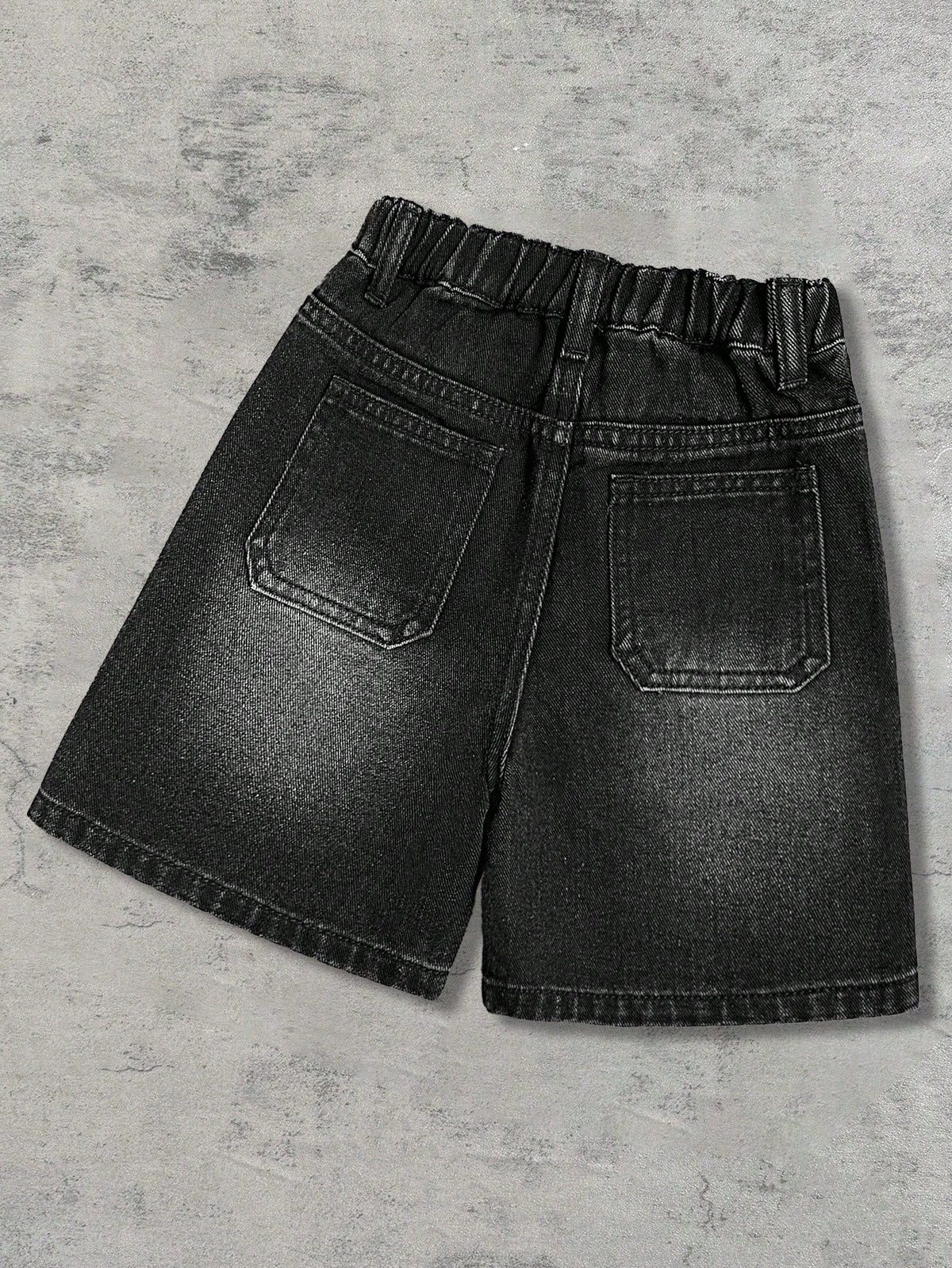 Young Boy Y2k Distressed Street Cool Style Glitter Flame & Rhinestone Decor Loose Fit Black Denim Jeans Shorts, For Kids Spring/Summer Dailywear, Streetwear, Vacation For Boys, Birthday For Boys, Cas
