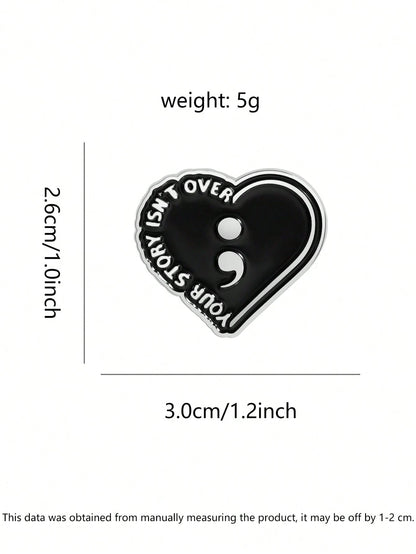 Your Story Isn't Over Semicolon Heart Enamel Pin Suicide Prevention Mental Health Lapel Brooch Gift