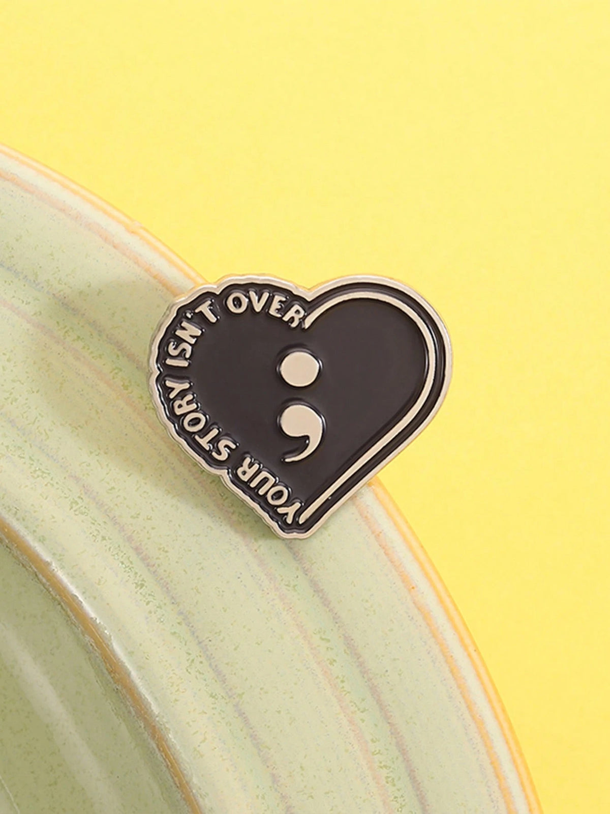 Your Story Isn't Over Semicolon Heart Enamel Pin Suicide Prevention Mental Health Lapel Brooch Gift