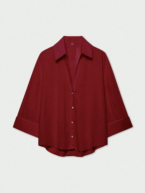 YROOE Fashion Casual Versatile Women's Shirt- Red, Minimalist, Business Casual, Daily Commute, Simple Elegant, Spring/Summer/Autumn/Winter