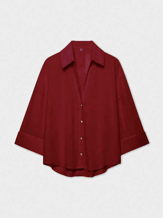 YROOE Fashion Casual Versatile Women's Shirt- Red, Minimalist, Business Casual, Daily Commute, Simple Elegant, Spring/Summer/Autumn/Winter