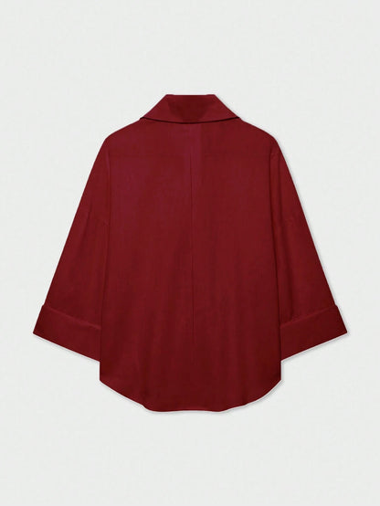 YROOE Fashion Casual Versatile Women's Shirt- Red, Minimalist, Business Casual, Daily Commute, Simple Elegant, Spring/Summer/Autumn/Winter