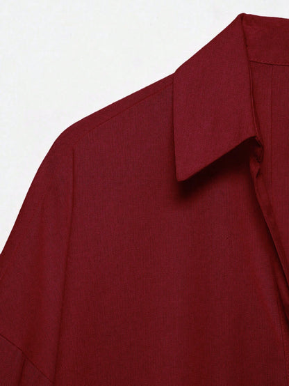 YROOE Fashion Casual Versatile Women's Shirt- Red, Minimalist, Business Casual, Daily Commute, Simple Elegant, Spring/Summer/Autumn/Winter