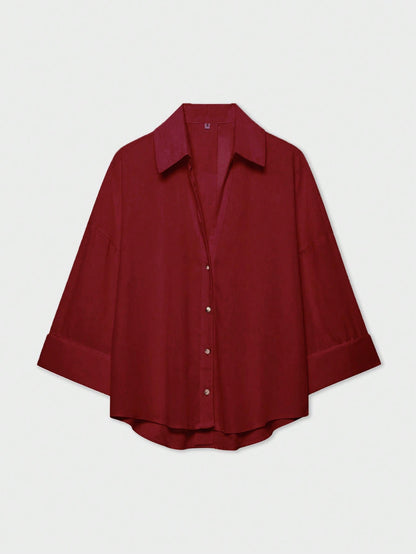YROOE Fashion Casual Versatile Women's Shirt- Red, Minimalist, Business Casual, Daily Commute, Simple Elegant, Spring/Summer/Autumn/Winter