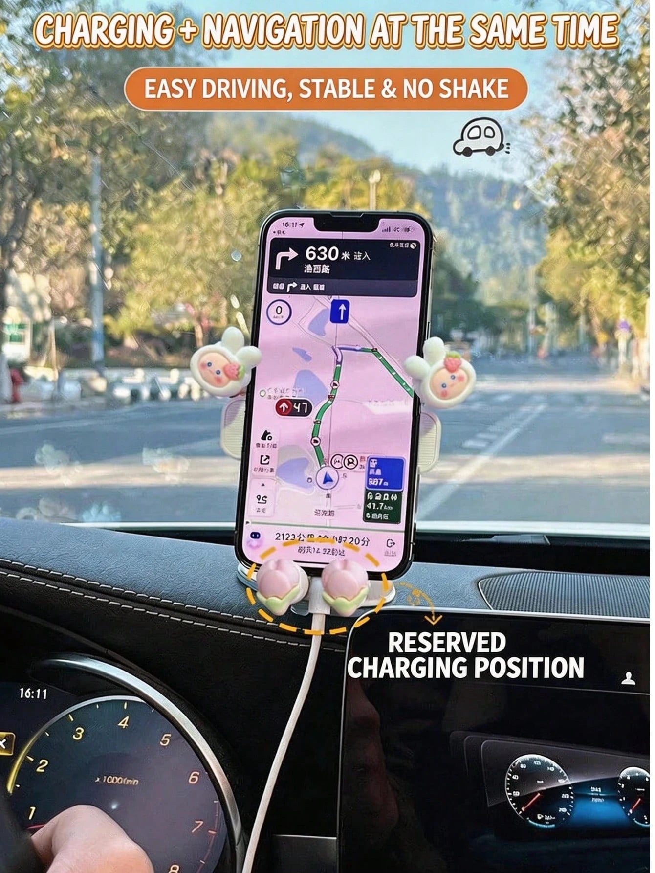 yucen 2026 New Cartoon Female Driver Phone Holder, Suction Cup Car Dashboard Mount Navigation Accessories